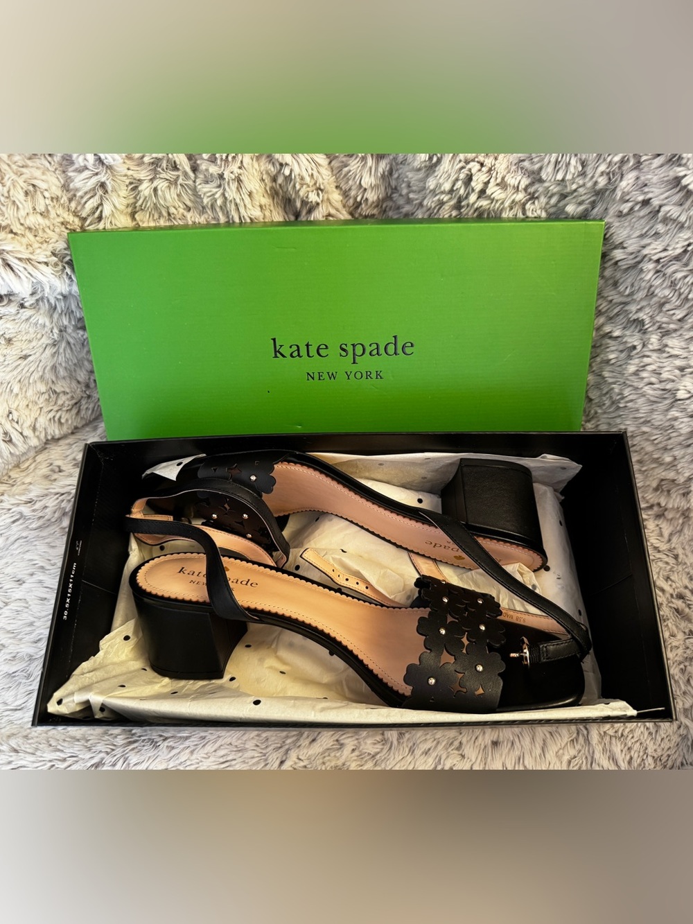 Kate Spade New York Daisy Mid Sandal for Women Black Block Heel 9.5B